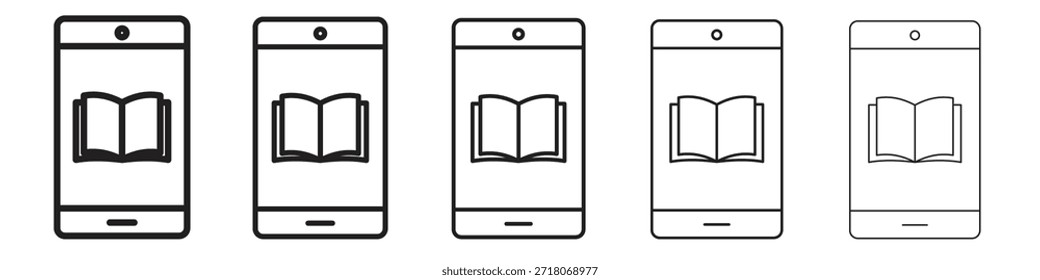 Ebook icon symbol in thin line, Black outline and stroke style