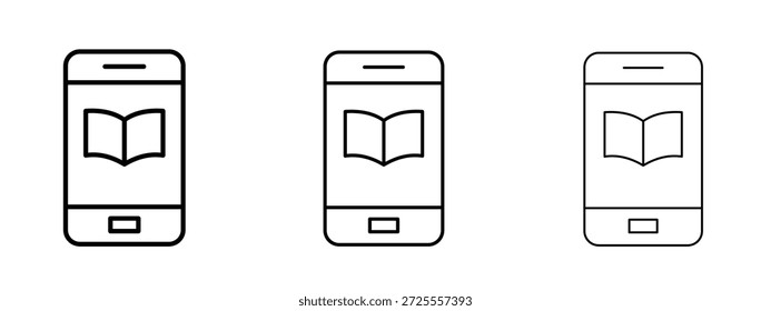 Símbolo de linha fina do ícone Ebook no plano de fundo branco, ilustração de vetor de traçado editável