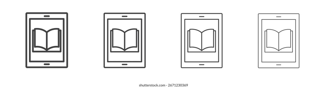 Icono de libro electrónico. Icono de línea delgada para el diseño y desarrollo de Sitios web, desarrollo App.