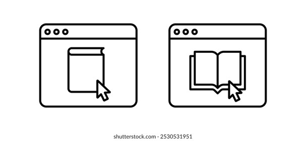 Conjunto de vetores de ícone de E-book. Educação com símbolo de navegador