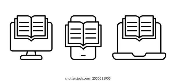 Conjunto de vetores de ícone de E-book. Símbolo de educação online