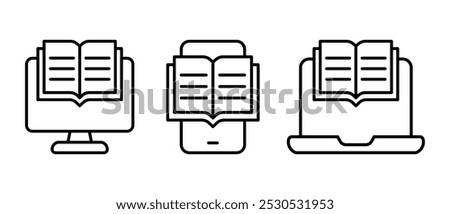 E-book icon vector set. Online education symbol
