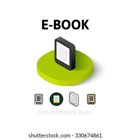 E-Book icon, vector symbol in flat, outline and isometric style