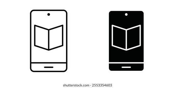 E-book icons in black filled and outlined style