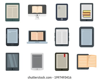 Ebook icons set. Flat set of ebook vector icons isolated on white background