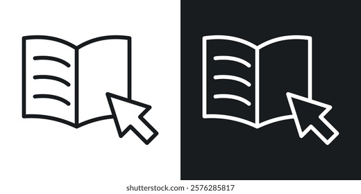 E-book icons in thin black and white stroke liner style