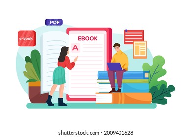 Ebook Illustration concept. Flat illustration isolated on white background.