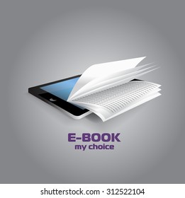  E-Book. Illustration of   e-book with realistic pages flipping effect.