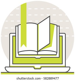 E-Book - Infographic Icon Elements from Online Education Set. Flat Thin Line Icon Pictogram for Website and Mobile Application Graphics.