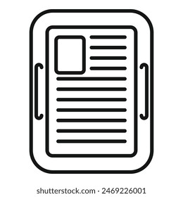 Vector de esquema del icono de estudio de información de Ebook. Leyendo un libro en línea. Curso de página