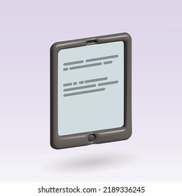 eBook isolated 3d vector icon. tablet 3d icon