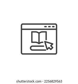 Icono de línea de biblioteca de libros electrónicos. signo de estilo lineal para concepto móvil y diseño web. Icono vectorial de esquema de búsqueda de libro en línea. Símbolo, ilustración del logotipo. Gráficos vectoriales