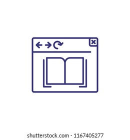 eBook line icon. Browser window with open book. Education concept. Can be used for topics like online learning, studying, library, reading