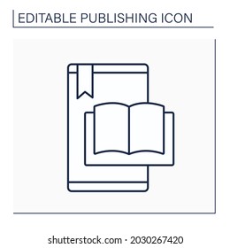 E-book line icon. Electronic book.Digital file with text and images suitable for distributing electronically and displaying on-screen. Publishing concept. Isolated vector illustration. Editable stroke