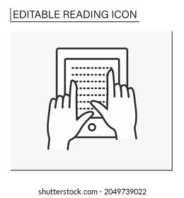 E-Book-Zeilensymbol. Elektronisches Gerät zum Lesen von Büchern. Blindenbücher in Blindenschrift. Lektion. Lesekonzept. Einzige Vektorgrafik. Bearbeitbarer Hub