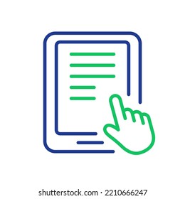 Ebook Line Icon with Mouse Pointer. Electronic Book Device for Education and Learning. E-book Reader, E-reader linear icon. Pc Tablet pictogram. Editable stroke. Vector Isolated Illustration.