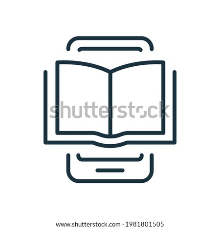Ebook Line Icon on Mobile Phone. Electronic Book Device for Education and Learning. E-book Reader, E-reader linear icon. Smartphone with Open Ebook pictogram. Editable stroke. Vector illustration.