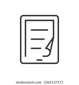 E-book, linear icon. Book page on a tablet. Line with editable stroke