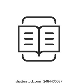 E-book, linear style icon. Book on screen. digital reading. Editable stroke width