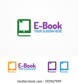 E-book logo set isolated on white background for use electronic library, e-reader, internet learning etc. Vector Illustration