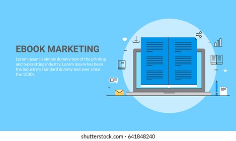 Ebook Marketing line art vector concept with icons