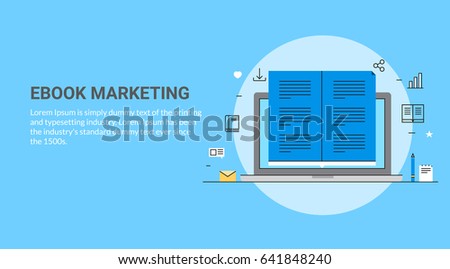 Ebook Marketing line art vector concept with icons