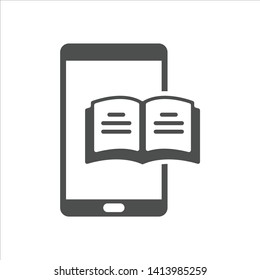 eBook mobile app on smartphone. open book with lines on smartphone vector icon isolated on white background. study and education, self education, reeding web icon for mobile and ui design