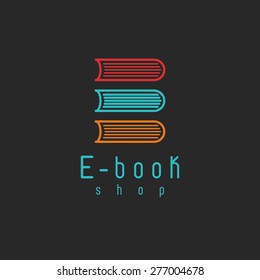 E-book mockup logo, internet education or learning icon, on-line book symbol