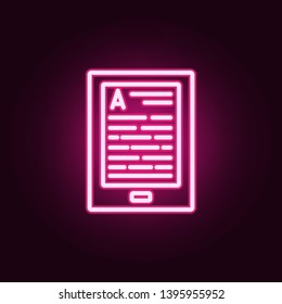 E-book neon icon. Elements of education set. Simple icon for websites, web design, mobile app, info graphics