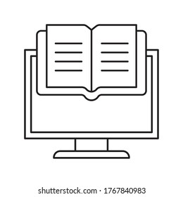 Ebook on computer silhouette style icon design, Education online and elearning topic Vector ilustración