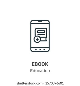 Ebook outline vector icon. Thin line black ebook icon, flat vector simple element illustration from editable online learning concept isolated on white background