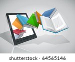 E-book reader and books. Vector illustration. Elements are layered separately. Easy editable.