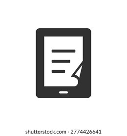 Ebook reader with document icon. Digital reading and electronic book concept. Monochrome black and white symbol