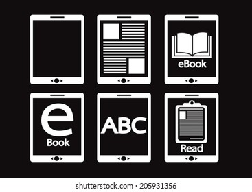 E-book reader  and e-reader icons set