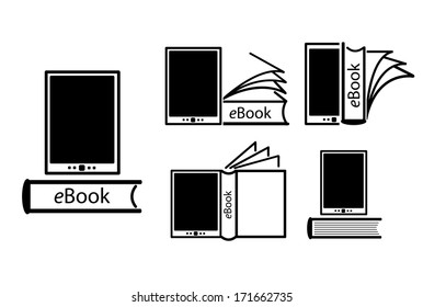 E-book reader, e-reader vector icons set