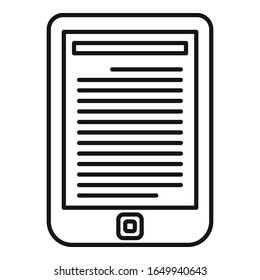 Ebook reader icon. Outline ebook reader vector icon for web design isolated on white background