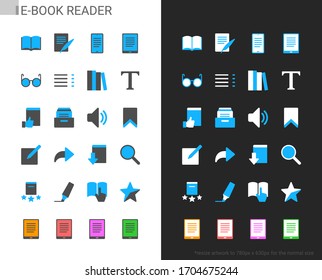 El lector de libros electrónicos iconos de tema claro y oscuro. 48x48 Pixel perfecto.