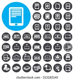 eBook and eBook Reader icons set. Illustration EPS10