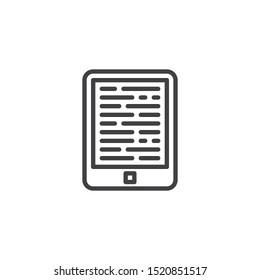 E-book reader line icon. linear style sign for mobile concept and web design. Electronic book reader tablet outline vector icon. Symbol, logo illustration. Vector graphics