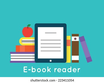 E-book reader and modern education by technology - vector flatstyle 