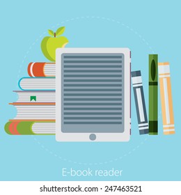 E-book reader and modern education by technology - vector flatstyle