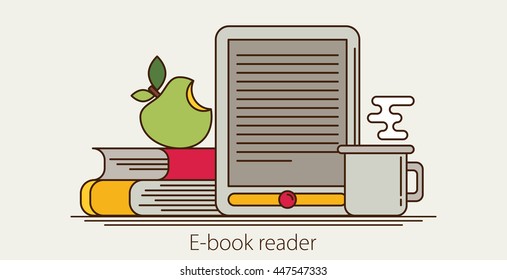 E-book reader and modern education by technology - vector flatstyle
