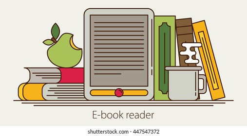 E-book reader and modern education by technology - vector flatstyle