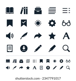 Iconos simples de lectores de libros electrónicos. Pixel perfecto.