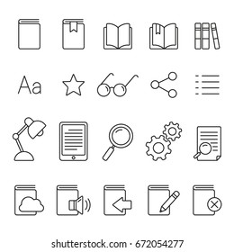 E-book Reader: Thin Monochrome Icon Set, Black And White Kit