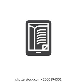 Ebook reader vector icon. filled flat sign for mobile concept and web design. Tablet device glyph icon. Symbol, logo illustration. Vector graphics