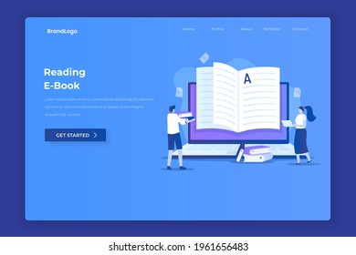 Ebook reading illustration concept. Illustration for websites, landing pages, mobile applications, posters and banners.