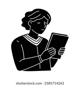 E-book reading on-tablet silhouette vector design