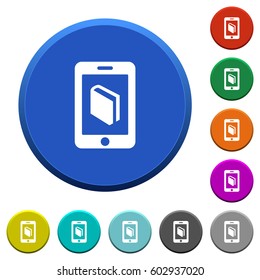 E-book round color beveled buttons with smooth surfaces and flat white icons