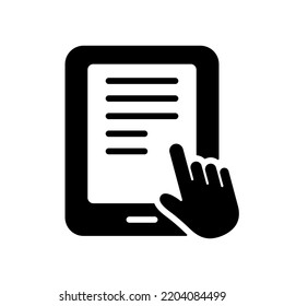 Ebook Silhouette Icon with Mouse Pointer. Electronic Book Device for Education and Learning. E-book Reader, E-reader Black Icon. Pc Tablet pictogram. Vector Isolated Illustration.